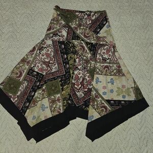 Bohemian Asymmetrical Patchwork Print Midi Skirt in Cream and Black